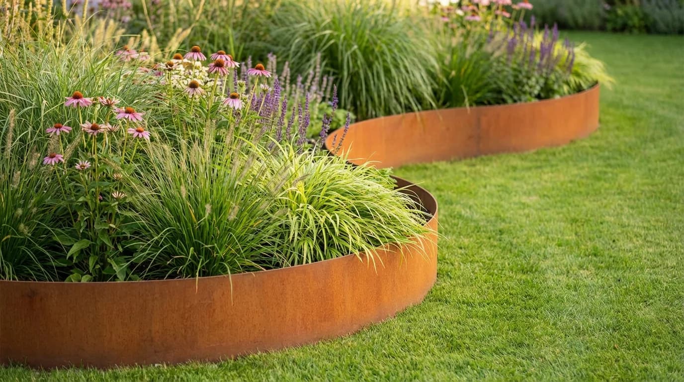 Bordure Corten courbe : créer des massifs arrondis élégants